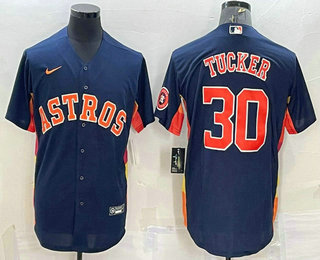 Men's Houston Astros #30 Kyle Tucker Navy Blue With Patch Stitched MLB Cool Base Nike Jersey