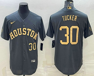 Men's Houston Astros #30 Kyle Tucker Number 2022 All Star Charcoal Cool Base Stitched Baseball Jersey