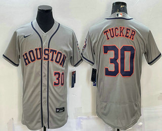 Men's Houston Astros #30 Kyle Tucker Number Grey Stitched MLB Flex Base Nike Jersey