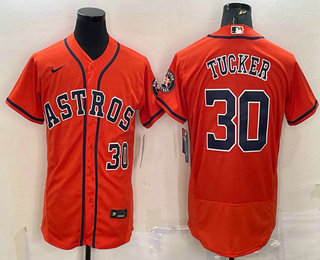 Men's Houston Astros #30 Kyle Tucker Number Orange Stitched MLB Flex Base Nike Jersey