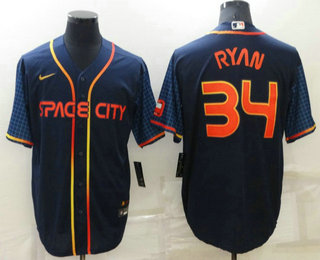 Men's Houston Astros #34 Nolan Ryan 2022 Navy Blue City Connect Cool Base Stitched Jersey