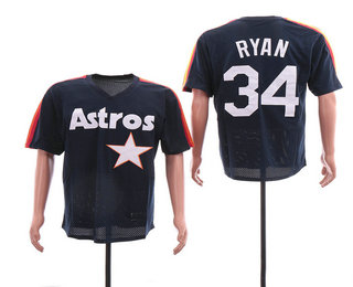 Men's Houston Astros #34 Nolan Ryan Navy Blue Mesh Batting Practice 1988 Throwback Jersey By Mitchell & Ness