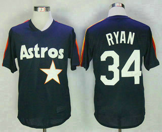 Men's Houston Astros #34 Nolan Ryan Navy Blue Mesh Batting Practice 1988 Throwback Jersey By Mitchell & Ness