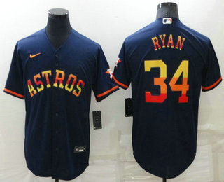 Men's Houston Astros #34 Nolan Ryan Navy Blue Rainbow Stitched MLB Cool Base Nike Jersey