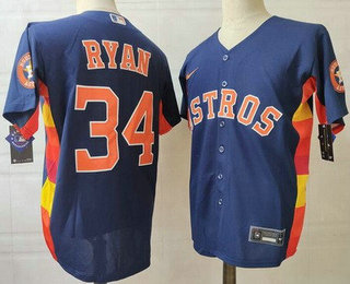 Men's Houston Astros #34 Nolan Ryan Navy Blue Team Logo Stitched MLB Flex Base Nike Jersey