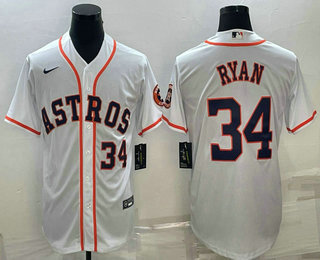 Men's Houston Astros #34 Nolan Ryan Number White With Patch Stitched MLB Cool Base Nike Jersey