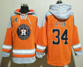 Men's Houston Astros #34 Nolan Ryan Orange Ageless Must Have Lace Up Pullover Hoodie