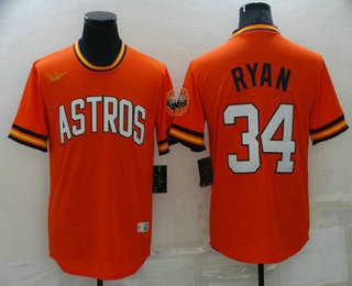 Men's Houston Astros #34 Nolan Ryan Orange Cooperstown Collection Cool Base Stitched Nike Jersey