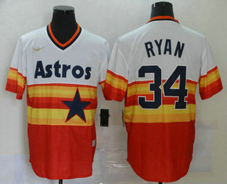 Men's Houston Astros #34 Nolan Ryan Orange Rainbow Cooperstown Stitched MLB Cool Base Nike Jersey