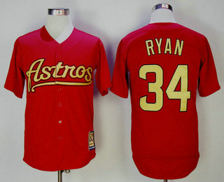 Men's Houston Astros #34 Nolan Ryan Red with Astros Cooperstown Collection Stitched MLB Majestic Jersey