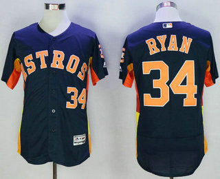 Men's Houston Astros #34 Nolan Ryan Retired Navy Blue 2016 Flexbase Majestic Baseball Jersey