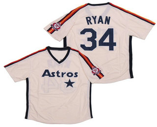 Men's Houston Astros #34 Nolan Ryan White Pullover Throwback Stitched MLB Majestic Cooperstown Collection Jersey