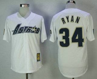 Men's Houston Astros #34 Nolan Ryan White with Astros Cooperstown Collection Stitched MLB Majestic Jersey