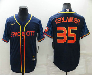 Men's Houston Astros #35 Justin Verlander 2022 Navy Blue City Connect Cool Base Stitched Jersey