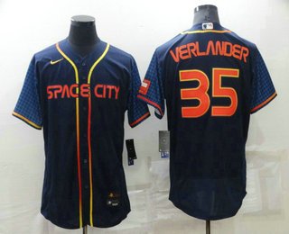 Men's Houston Astros #35 Justin Verlander 2022 Navy Blue City Connect Flex Base Stitched Baseball Jersey