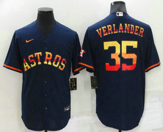 Men's Houston Astros #35 Justin Verlander Navy Blue Rainbow Stitched MLB Cool Base Nike Jersey