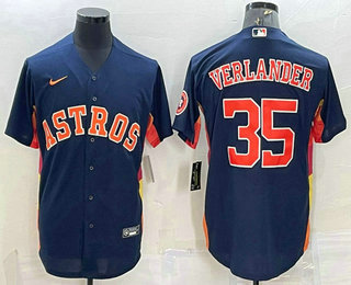 Men's Houston Astros #35 Justin Verlander Navy Blue With Patch Stitched MLB Cool Base Nike Jersey