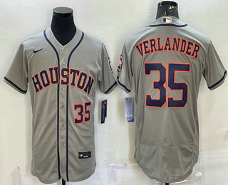 Men's Houston Astros #35 Justin Verlander Number Grey Stitched MLB Flex Base Nike Jersey