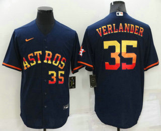 Men's Houston Astros #35 Justin Verlander Number Navy Blue Rainbow Stitched MLB Cool Base Nike Jersey