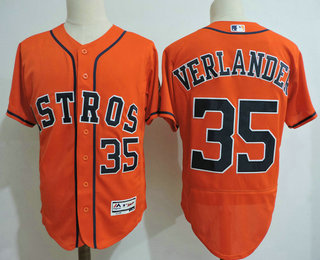 Men's Houston Astros #35 Justin Verlander Orange Stitched MLB Majestic Flex Base Jersey