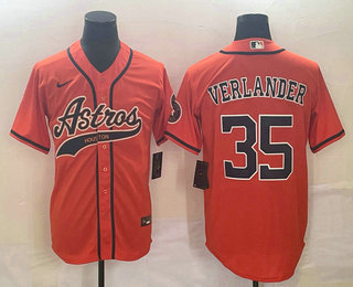 Men's Houston Astros #35 Justin Verlander Orange With Patch Cool Base Stitched Baseball Jersey