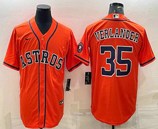 Men's Houston Astros #35 Justin Verlander Orange With Patch Stitched MLB Cool Base Nike Jersey