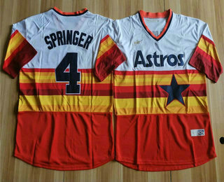 Men's Houston Astros #4 George Springer Orange Rainbow Cooperstown Stitched MLB Cool Base Nike Jersey