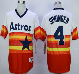 Men's Houston Astros #4 George Springer White With Orange 1980 Turn Back The Clock Jersey