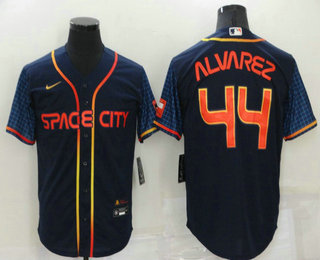 Men's Houston Astros #44 Yordan Alvarez 2022 Navy Blue City Connect Cool Base Stitched Jersey