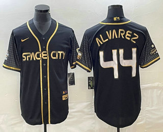 Men's Houston Astros #44 Yordan Alvarez Black Gold Cool Base Stitched Jersey