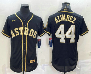 Men's Houston Astros #44 Yordan Alvarez Black Gold Flex Base Stitched Jersey