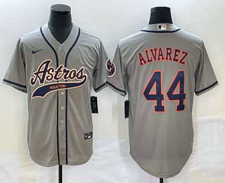 Men's Houston Astros #44 Yordan Alvarez Grey With Patch Cool Base Stitched Baseball Jersey