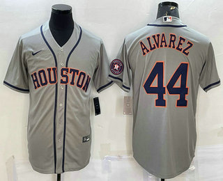 Men's Houston Astros #44 Yordan Alvarez Grey With Patch Stitched MLB Cool Base Nike Jersey