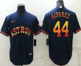 Men's Houston Astros #44 Yordan Alvarez Navy Blue Rainbow Stitched MLB Cool Base Nike Jersey