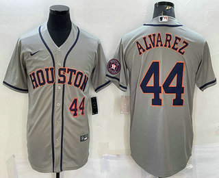 Men's Houston Astros #44 Yordan Alvarez Number Grey With Patch Stitched MLB Cool Base Nike Jersey