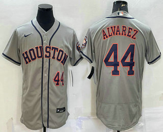 Men's Houston Astros #44 Yordan Alvarez Number Grey With Patch Stitched MLB Flex Base Nike Jersey