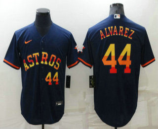 Men's Houston Astros #44 Yordan Alvarez Number Navy Blue Rainbow Stitched MLB Cool Base Nike Jersey