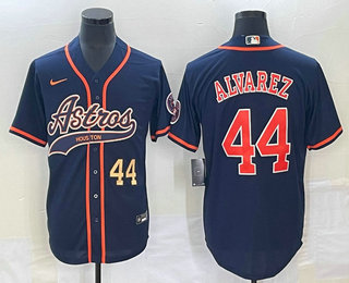 Men's Houston Astros #44 Yordan Alvarez Number Navy Blue With Patch Cool Base Stitched Baseball Jersey