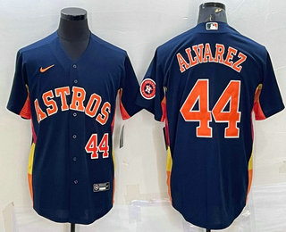 Men's Houston Astros #44 Yordan Alvarez Number Navy Blue With Patch Stitched MLB Cool Base Nike Jersey