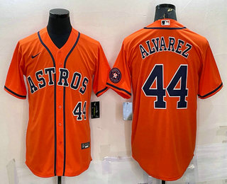 Men's Houston Astros #44 Yordan Alvarez Number Orange With Patch Stitched MLB Cool Base Nike Jersey