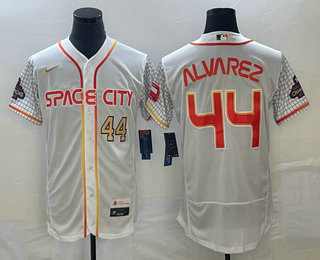 Men's Houston Astros #44 Yordan Alvarez Number White 2023 City Connect Flex Base Stitched Jersey 01