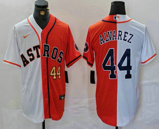 Men's Houston Astros #44 Yordan Alvarez Number White Orange Split Stitched Baseball Jersey 01