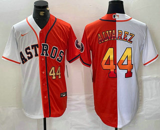 Men's Houston Astros #44 Yordan Alvarez Number White Orange Split Stitched Baseball Jersey