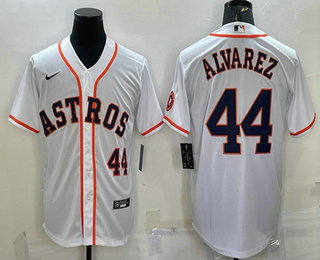 Men's Houston Astros #44 Yordan Alvarez Number White With Patch Stitched MLB Cool Base Nike Jersey