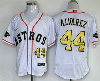 Men's Houston Astros #44 Yordan Alvarez White 2023 Gold Collection With World Serise Champions Patch Stitched Baseball Jersey