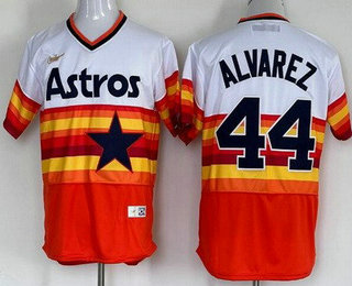 Men's Houston Astros #44 Yordan Alvarez White Orange Cooperstown Collection Cool Base Jersey