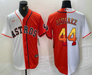 Men's Houston Astros #44 Yordan Alvarez White Orange Split Stitched Baseball Jersey