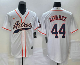 Men's Houston Astros #44 Yordan Alvarez White With Patch Cool Base Stitched Baseball Jersey