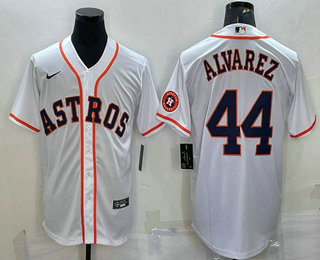 Men's Houston Astros #44 Yordan Alvarez White With Patch Stitched MLB Cool Base Nike Jersey