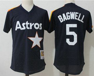 Men's Houston Astros #5 Jeff Bagwell Navy Blue Mesh Batting Practice Throwback Jersey By Mitchell & Ness